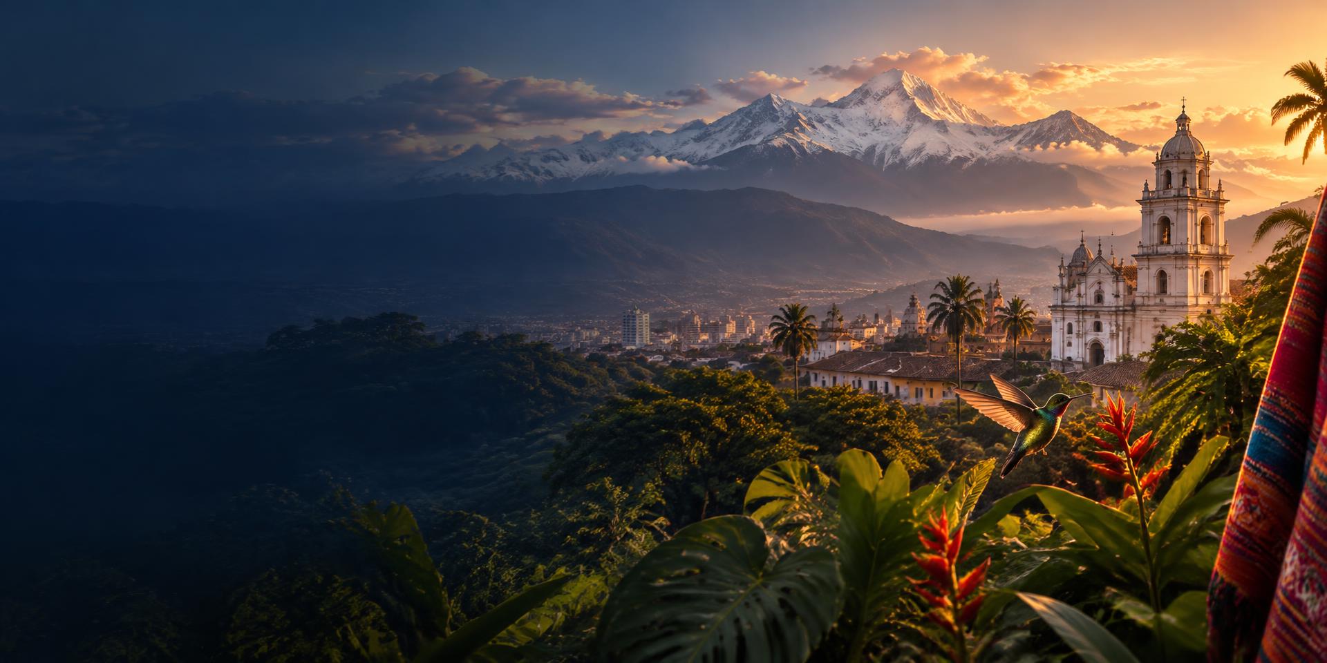 Bolivian landscape with mountains, architecture and biodiversity